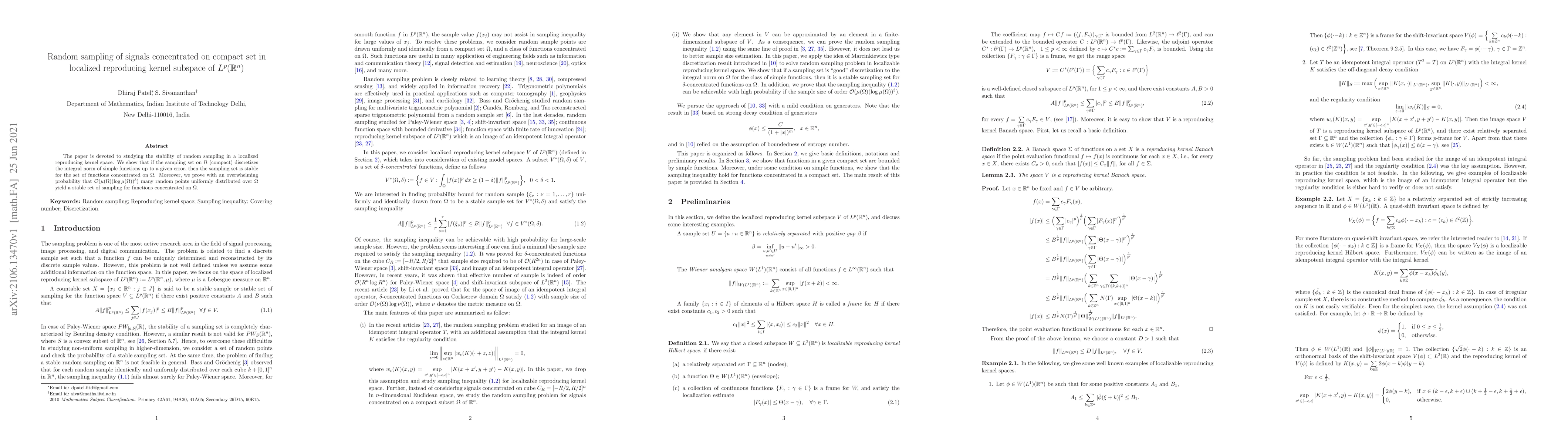 Thumbnail for Random sampling of signals concentrated on compact set in localized
  reproducing kernel subspace of $L^p({\mathbb R}^n)$