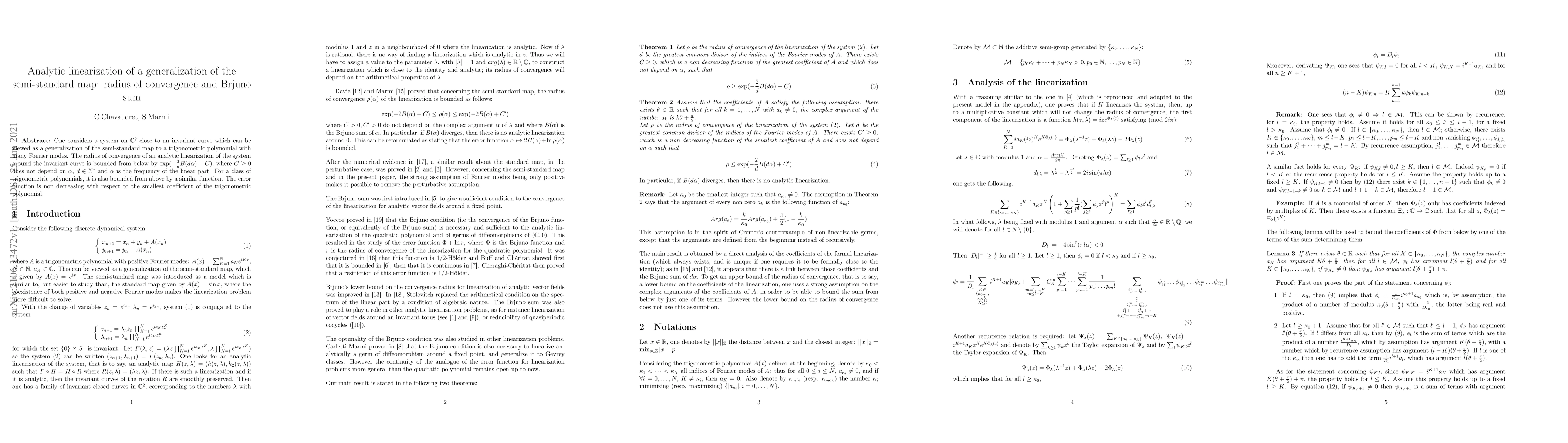 Thumbnail for Analytic linearization of a generalization of the semi-standard map:
  radius of convergence and Brjuno sum