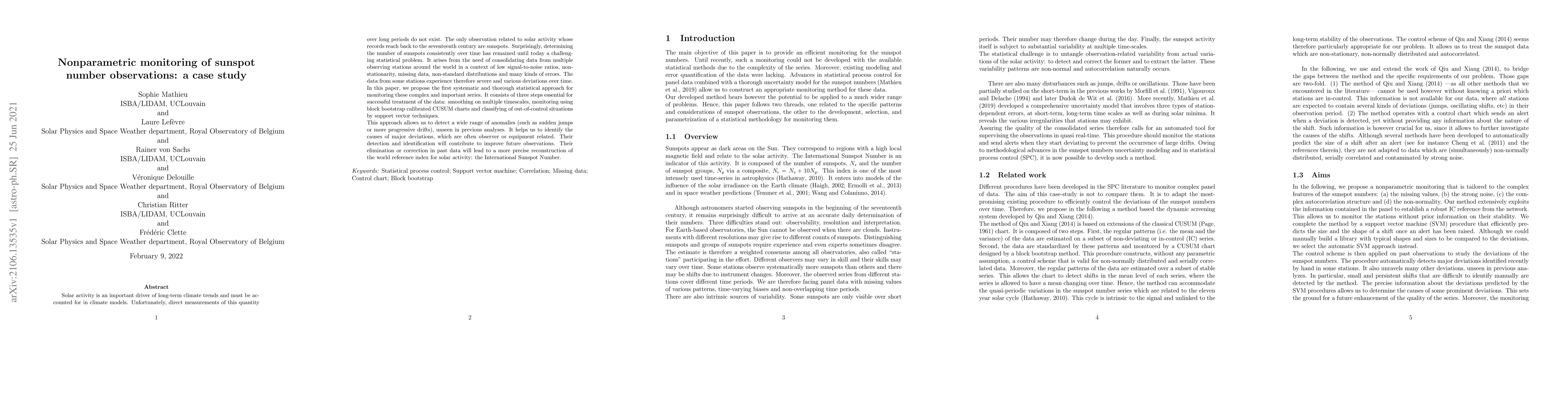 Thumbnail for Nonparametric monitoring of sunspot number observations: a case study