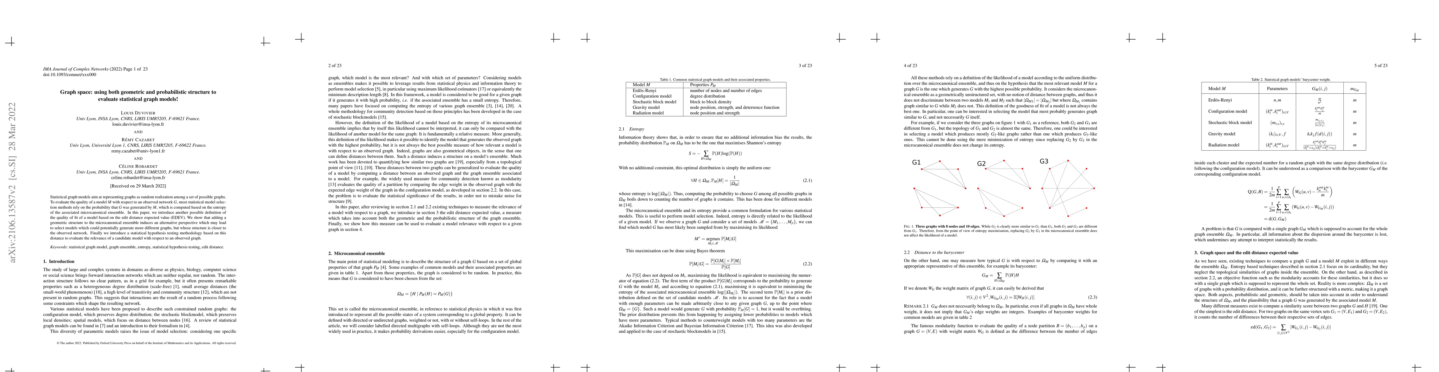 Thumbnail for Graph space: using both geometric and probabilistic structure to
  evaluate statistical graph models