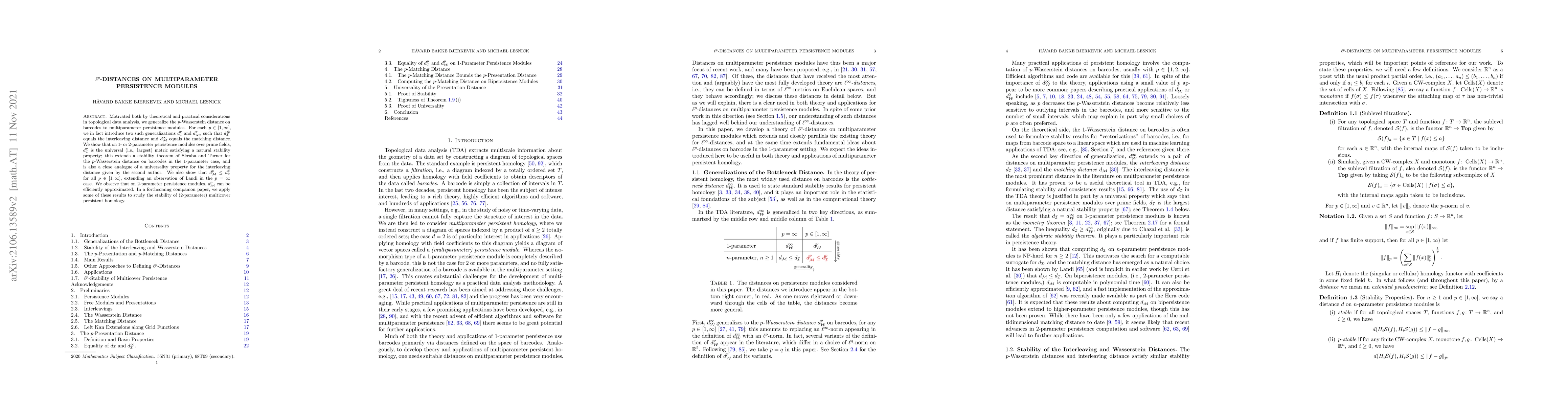 Thumbnail for $\ell^p$-Distances on Multiparameter Persistence Modules