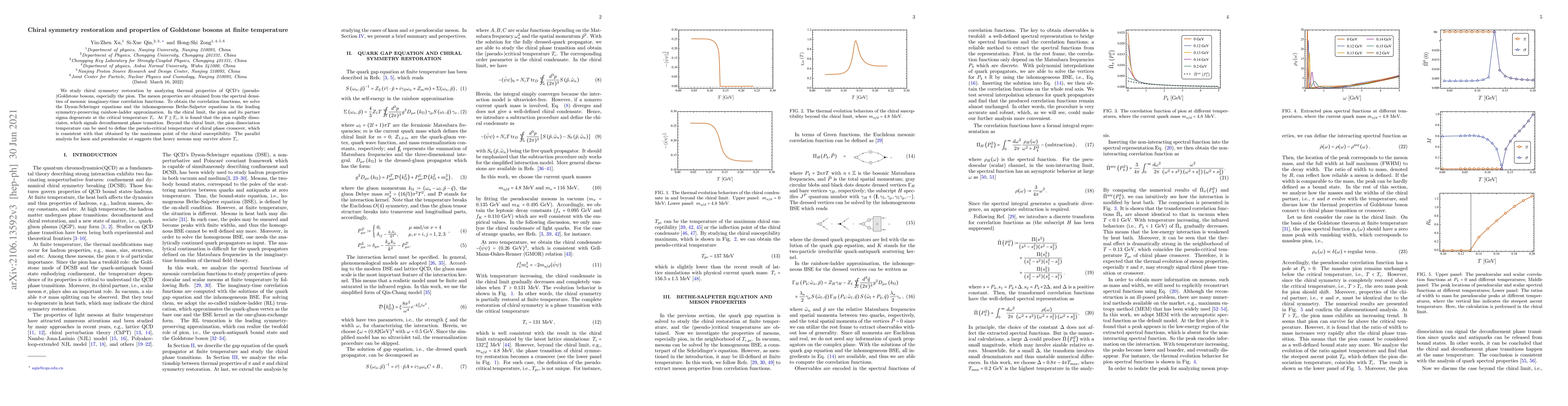 Thumbnail for Chiral symmetry restoration and properties of Goldstone bosons at finite
  temperature