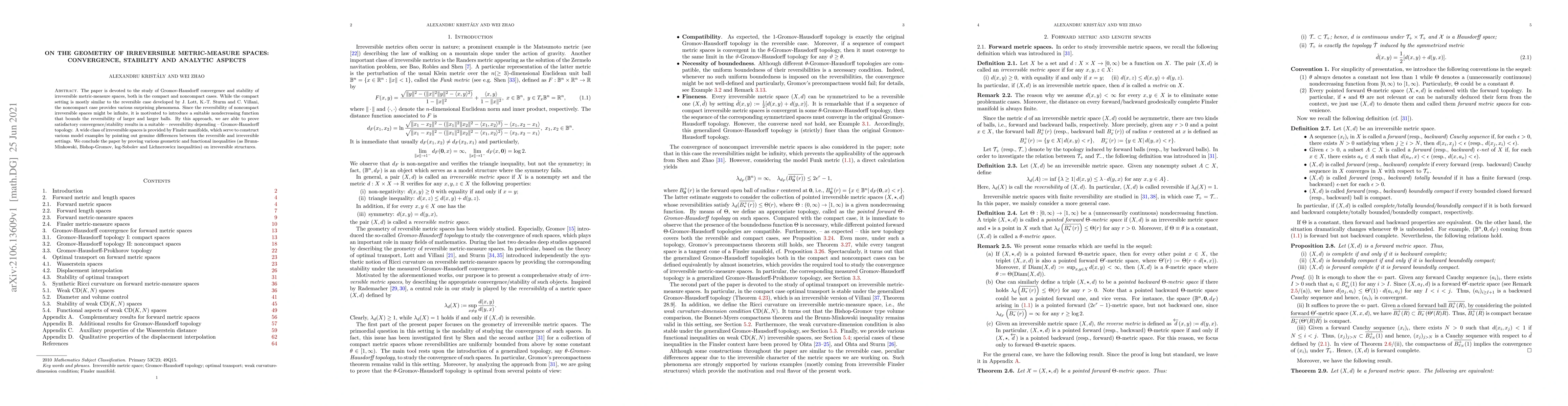 Thumbnail for On the geometry of irreversible metric-measure spaces: Convergence,
  Stability and Analytic aspects
