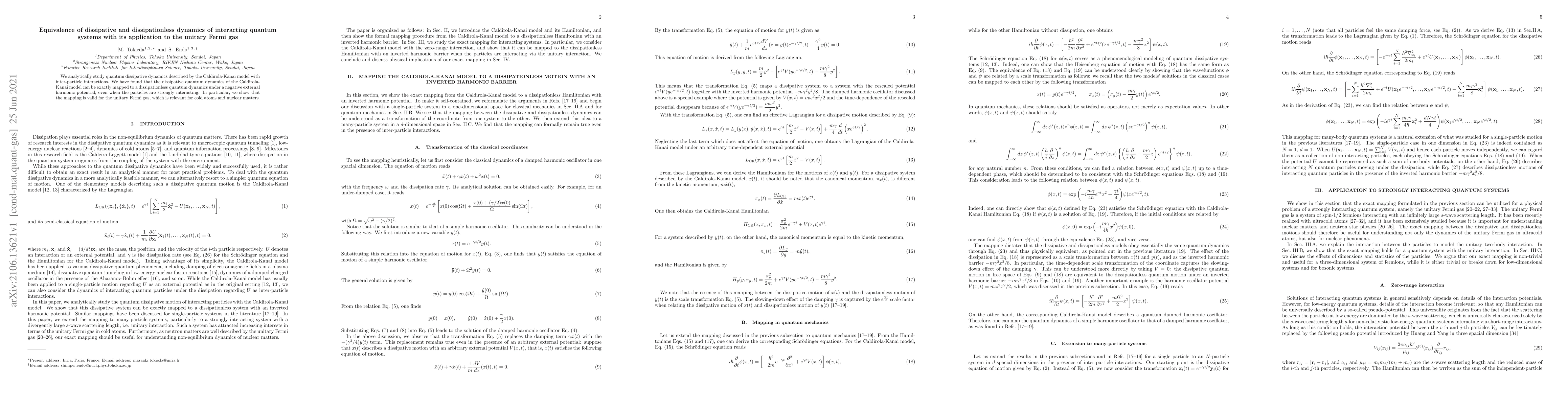 Thumbnail for Equivalence of dissipative and dissipationless dynamics of interacting
  quantum systems with its application to the unitary Fermi gas