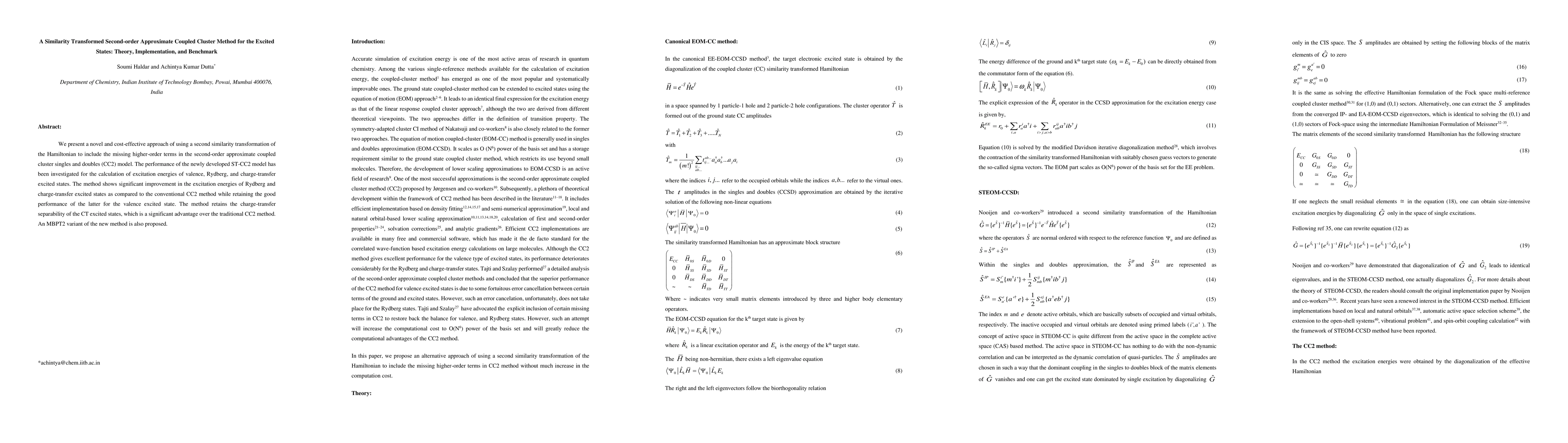 Thumbnail for A Similarity Transformed Second-order Approximate Coupled Cluster Method
  for the Excited States: Theory, Implementation, and Benchmark