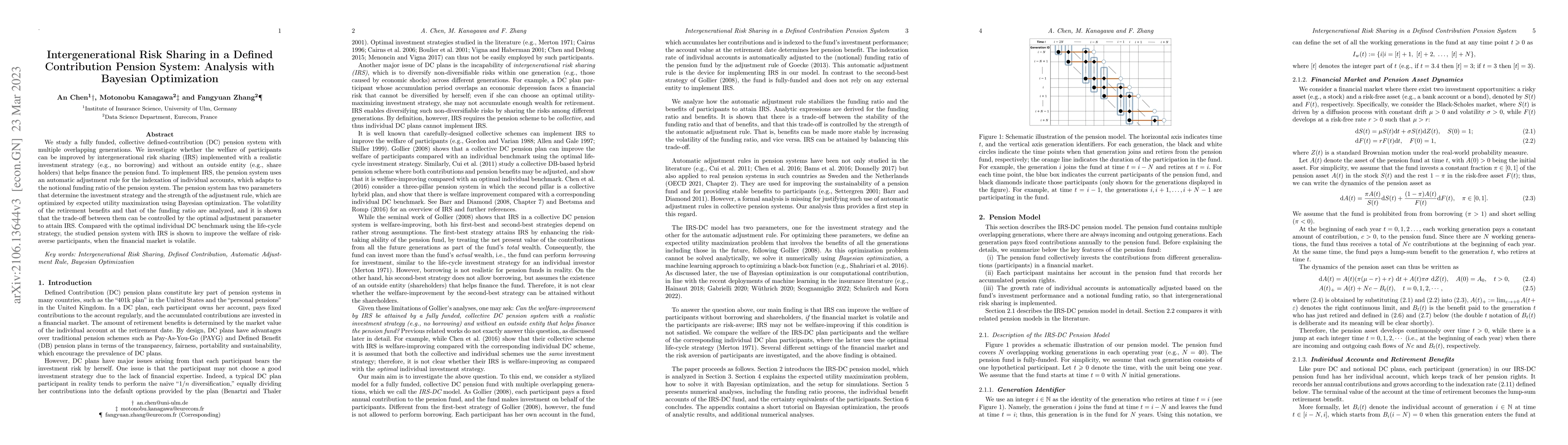Thumbnail for Intergenerational risk sharing in a Defined Contribution pension system:
  analysis with Bayesian optimization