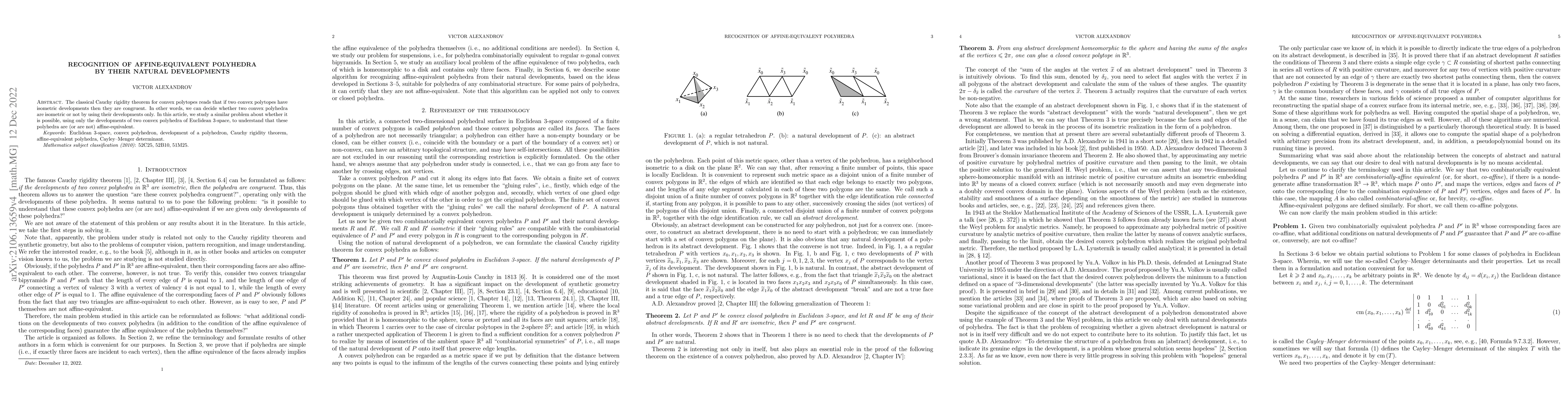Thumbnail for Recognition of affine-equivalent polyhedra by their natural developments