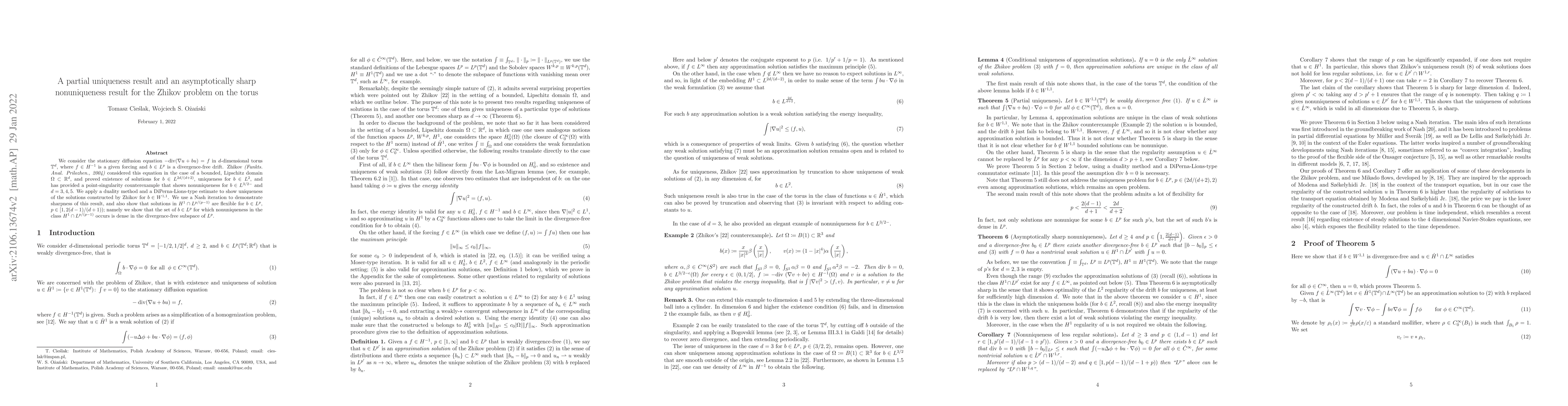 Thumbnail for A partial uniqueness result and an asymptotically sharp nonuniqueness
  result for the Zhikov problem on the torus
