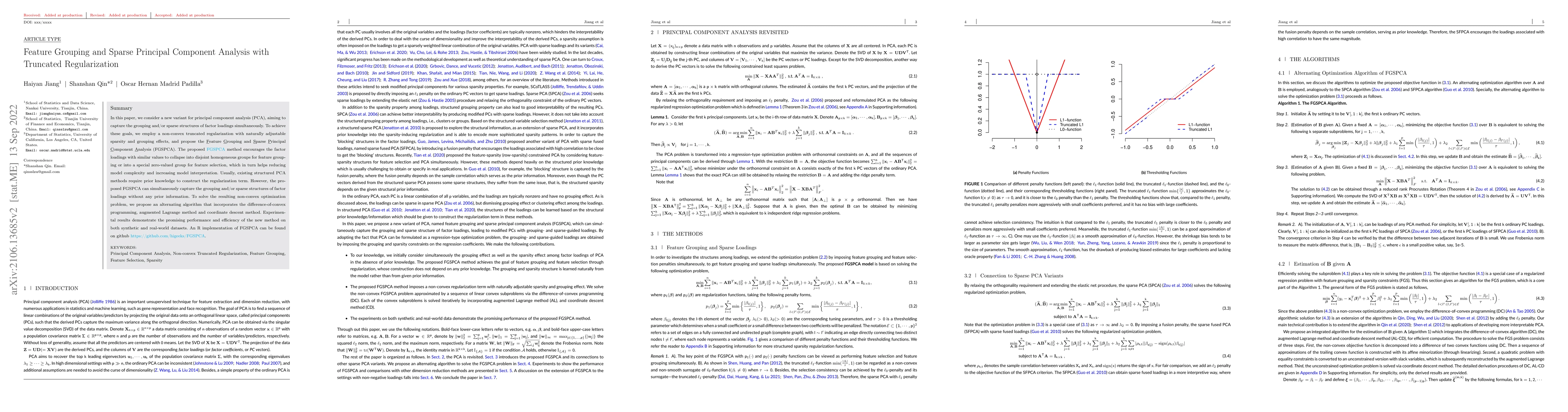 Thumbnail for Feature Grouping and Sparse Principal Component Analysis with Truncated
  Regularization