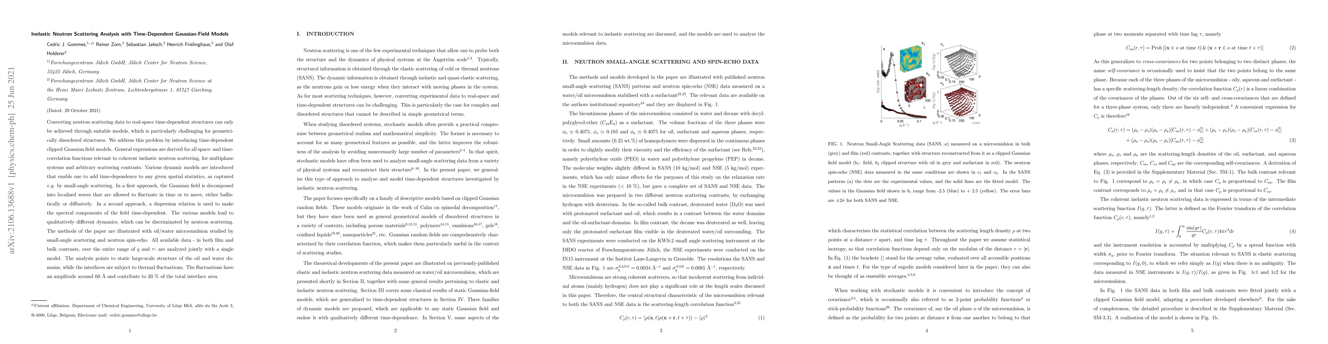 Thumbnail for Inelastic Neutron Scattering Analysis with Time-Dependent Gaussian-Field
  Models