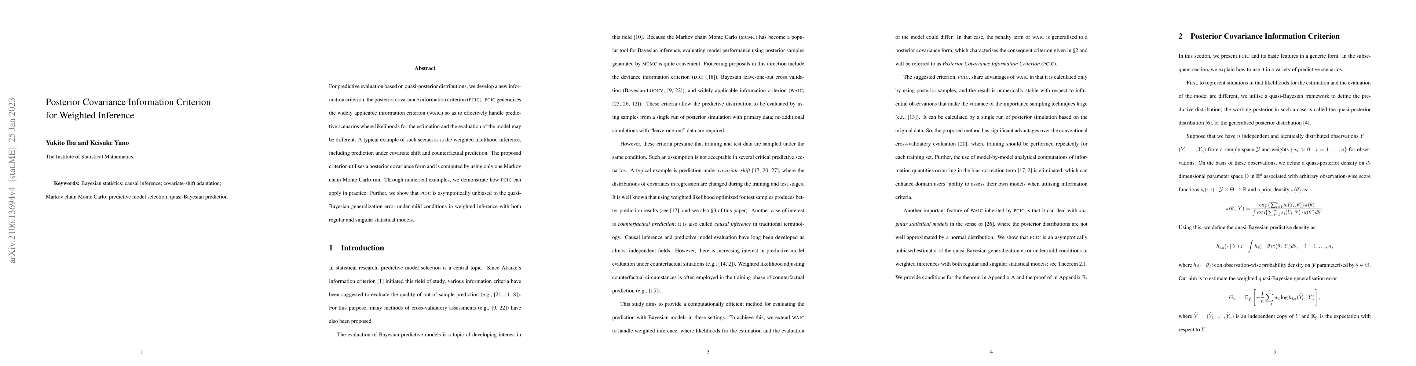 Thumbnail for Posterior Covariance Information Criterion for Weighted Inference