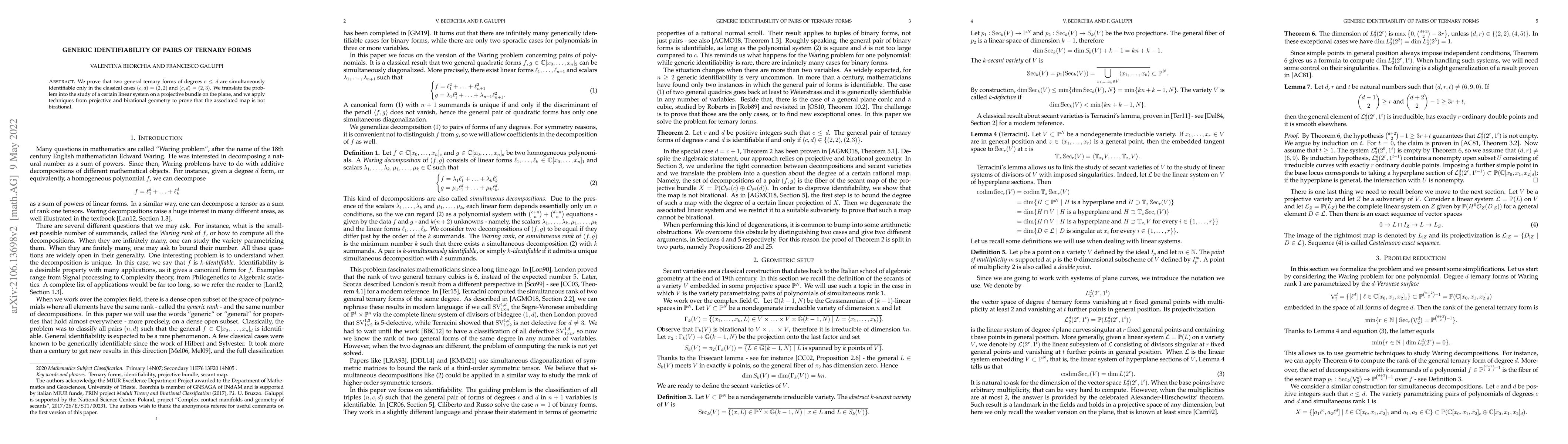 Thumbnail for Generic identifiability of pairs of ternary forms