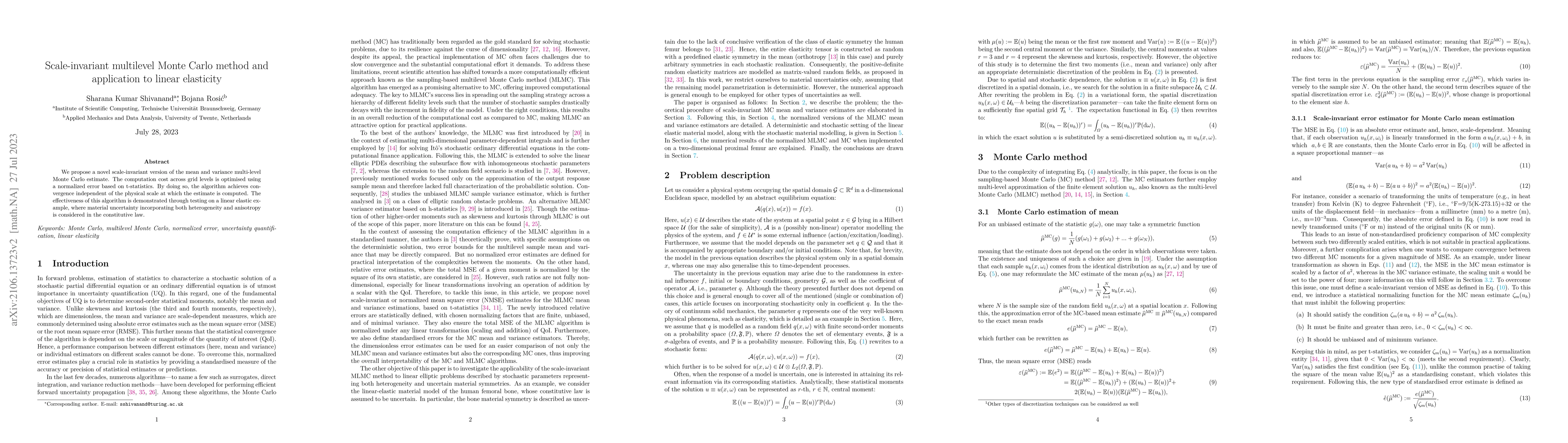 Thumbnail for Scale-invariant multilevel Monte Carlo method and application to linear
  elasticity