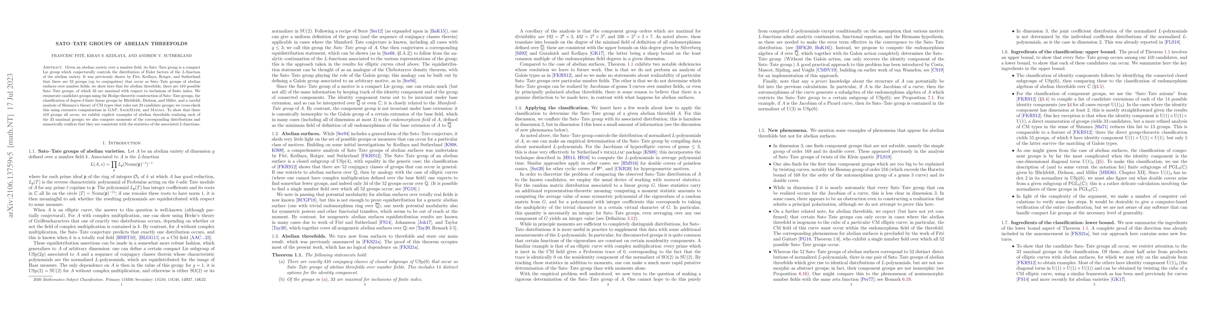 Thumbnail for Sato-Tate groups of abelian threefolds