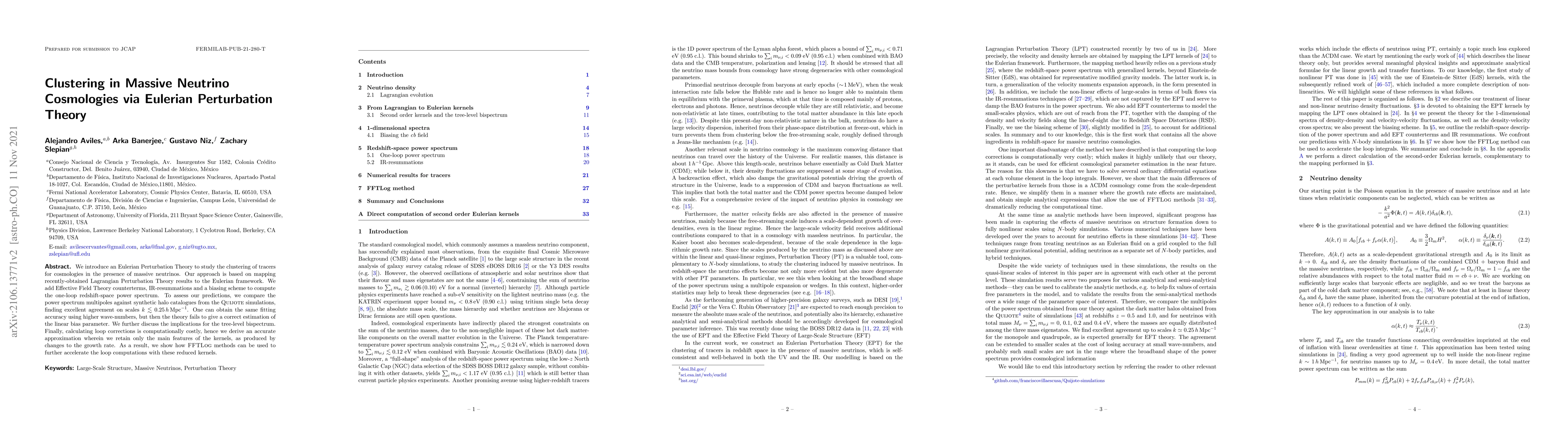 Thumbnail for Clustering in Massive Neutrino Cosmologies via Eulerian Perturbation
  Theory