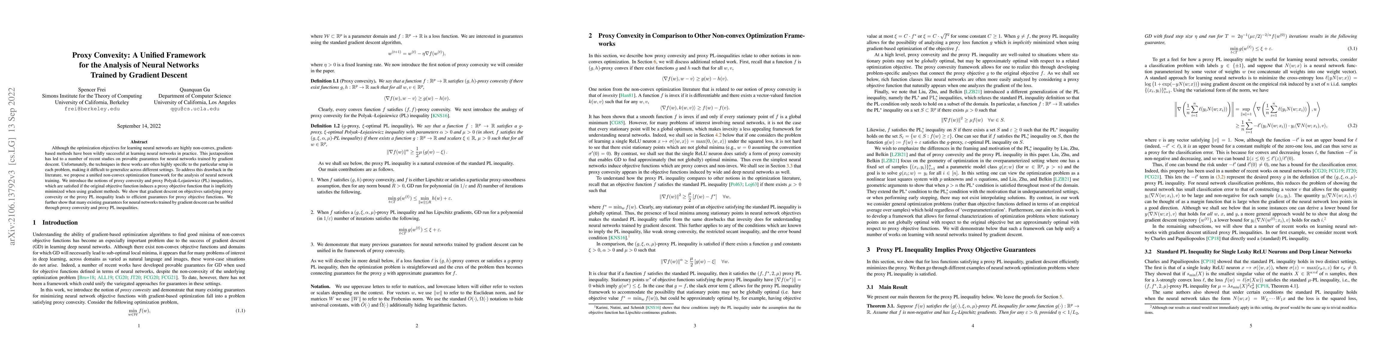 Thumbnail for Proxy Convexity: A Unified Framework for the Analysis of Neural Networks
  Trained by Gradient Descent