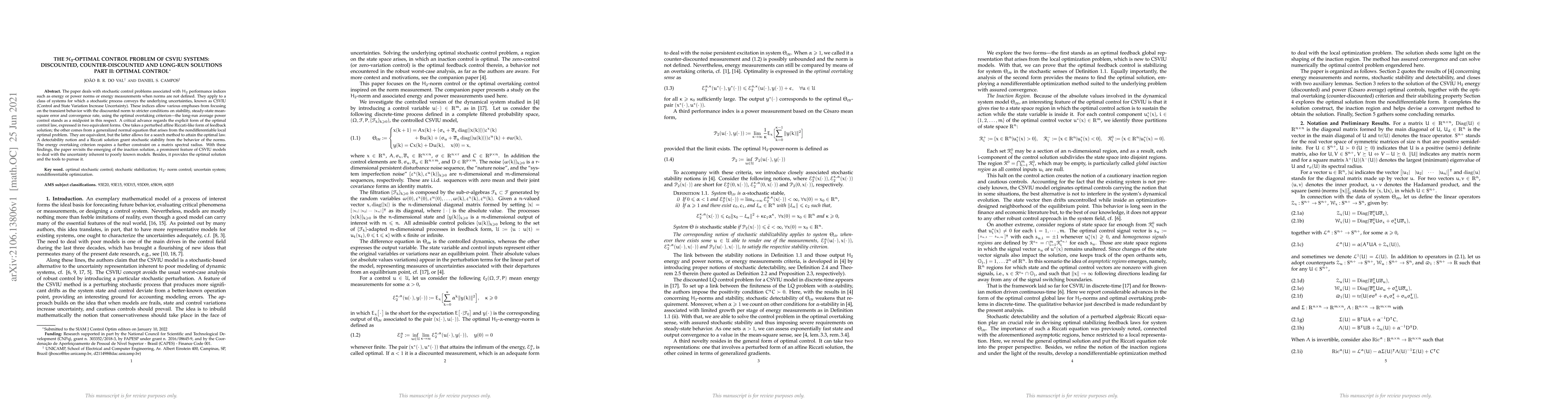 Thumbnail for The H2-optimal Control Problem of CSVIU Systems: Discounted,
  Counter-discounted and Long-run Solutions -- Part II: Optimal Control