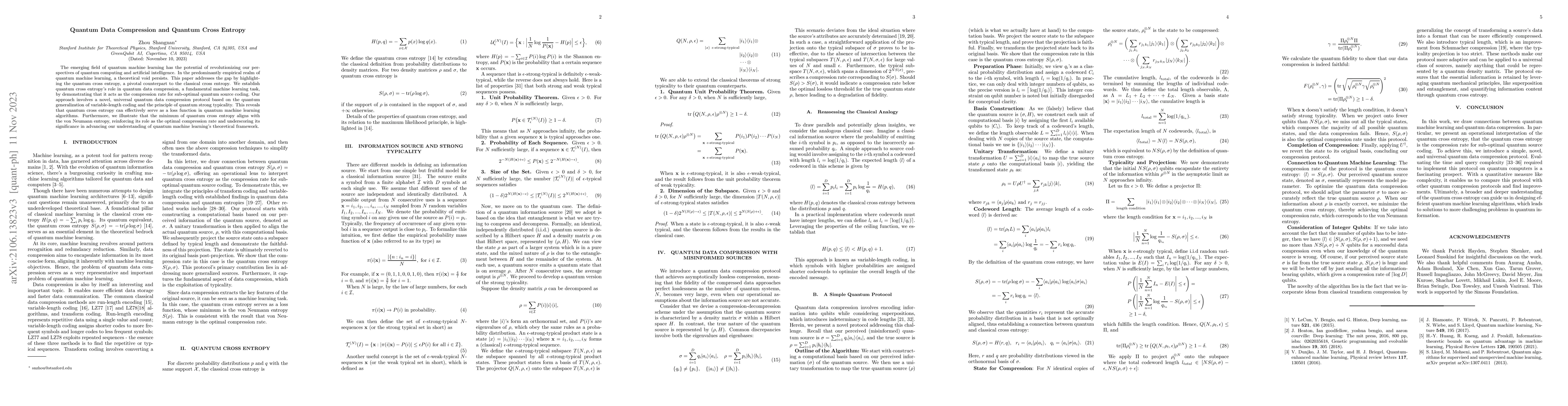 Thumbnail for Quantum Data Compression and Quantum Cross Entropy