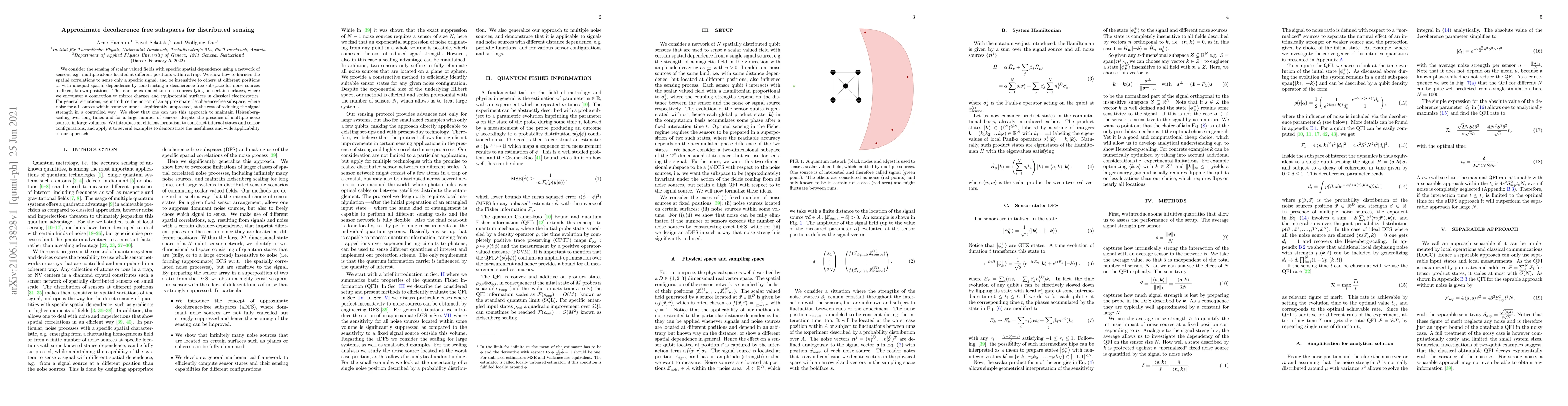 Thumbnail for Approximate decoherence free subspaces for distributed sensing