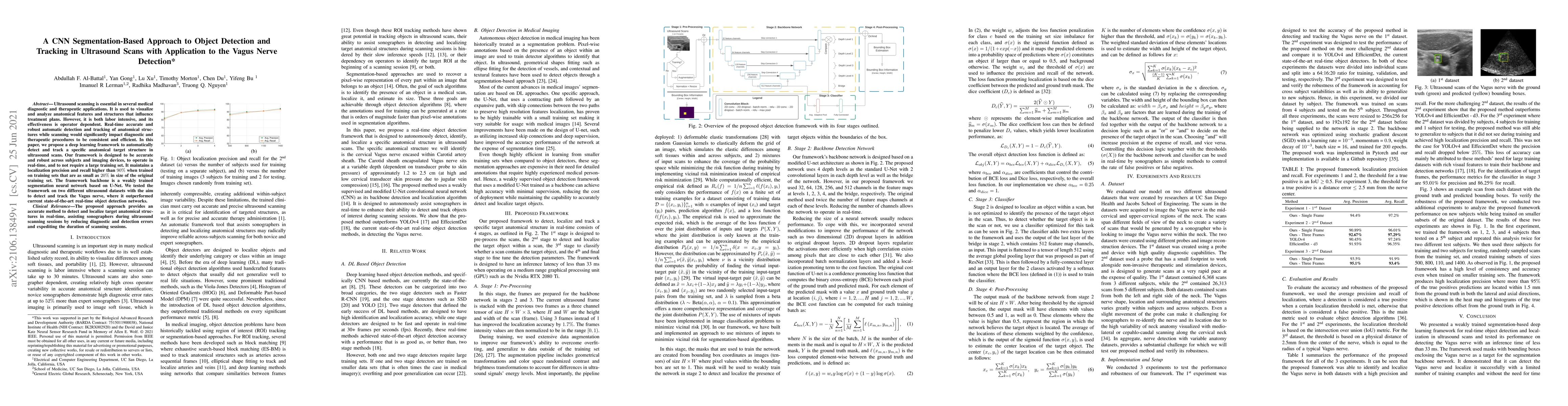 Thumbnail for A CNN Segmentation-Based Approach to Object Detection and Tracking in
  Ultrasound Scans with Application to the Vagus Nerve Detection