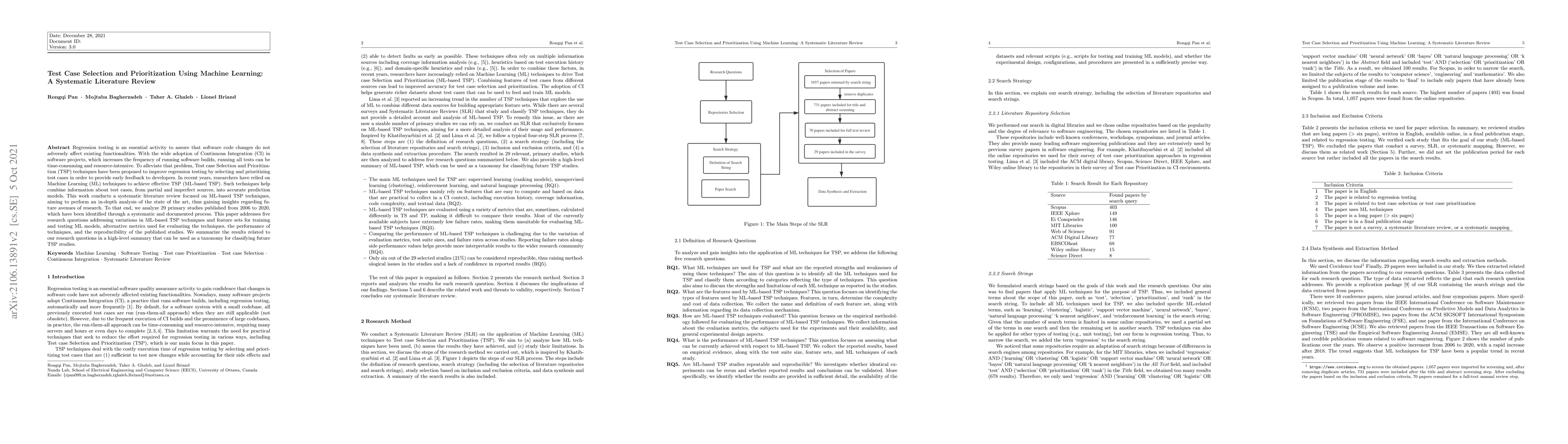 Thumbnail for Test Case Selection and Prioritization Using Machine Learning: A
  Systematic Literature Review