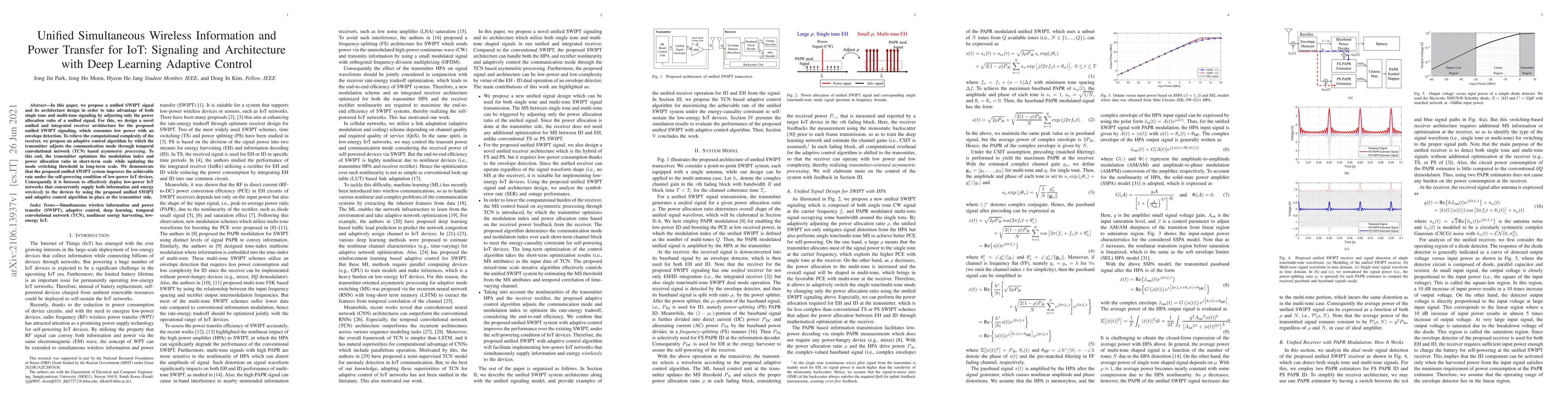 Thumbnail for Unified Simultaneous Wireless Information and Power Transfer for IoT:
  Signaling and Architecture with Deep Learning Adaptive Control