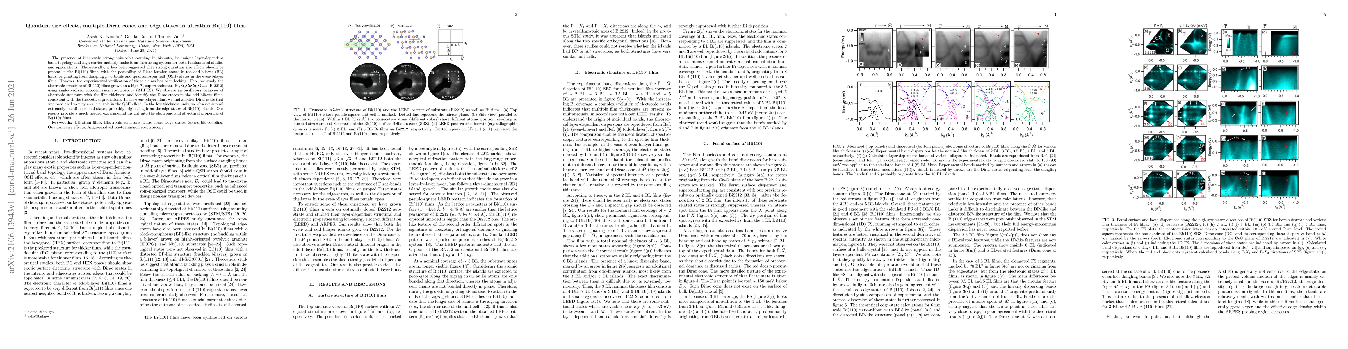 Thumbnail for Quantum size effects, multiple Dirac cones and edge states in ultrathin
  Bi(110) films