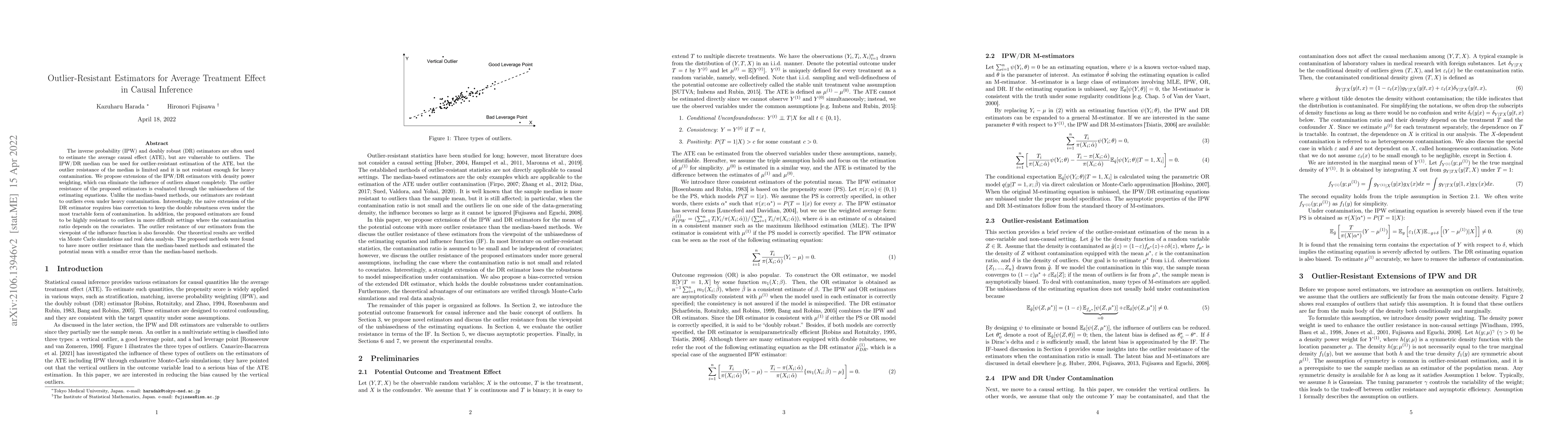 Thumbnail for Outlier-Resistant Estimators for Average Treatment Effect in Causal
  Inference