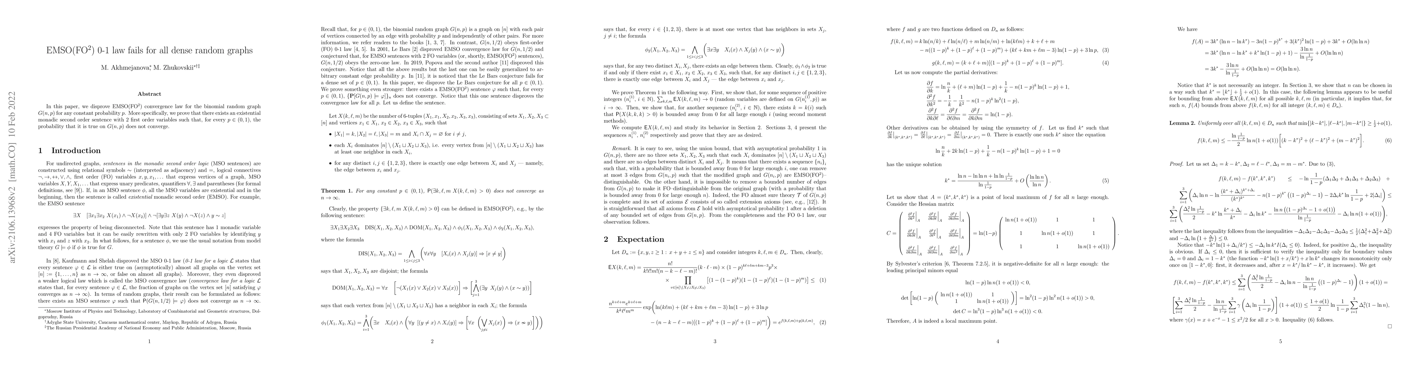Thumbnail for EMSO(FO$^2$) 0-1 law fails for all dense random graphs
