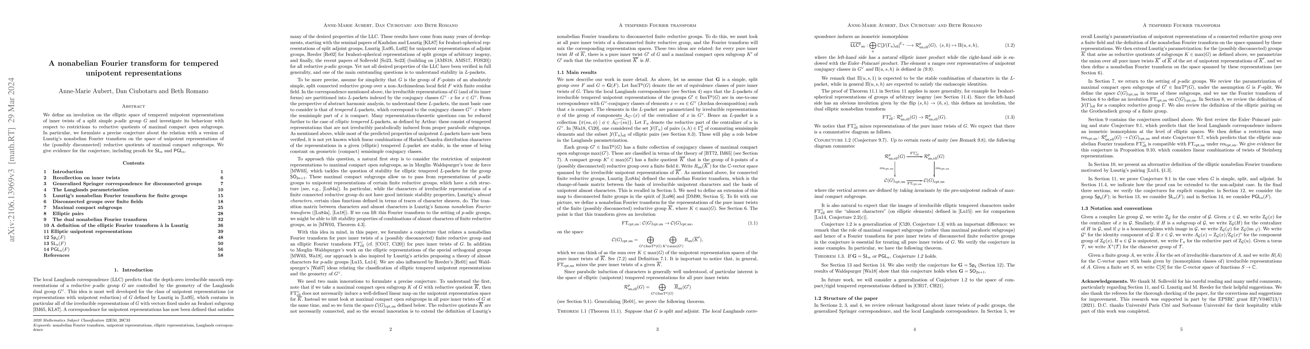 Thumbnail for A nonabelian Fourier transform for tempered unipotent representations
