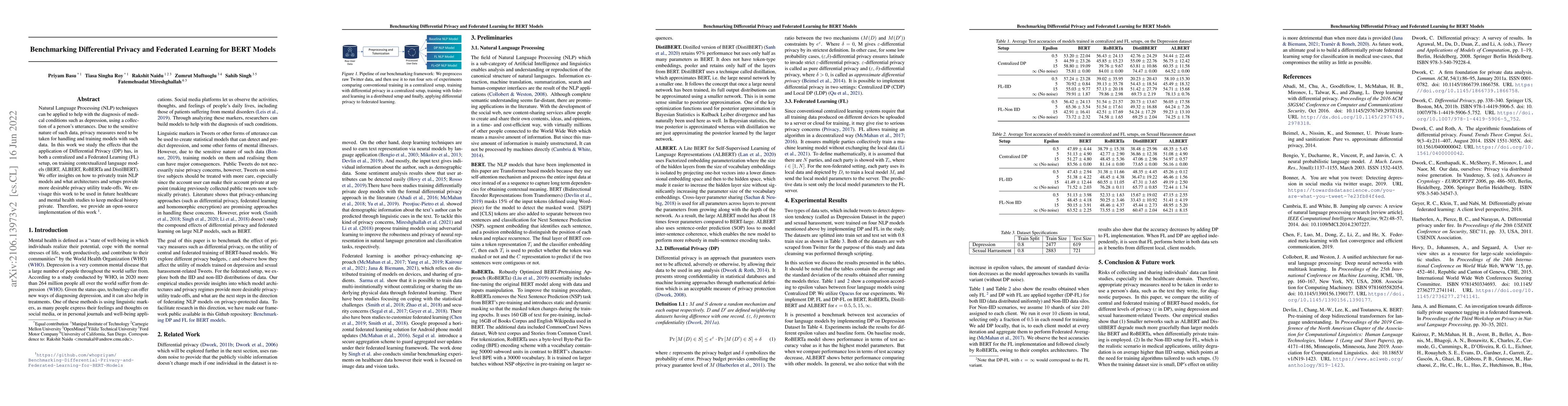 Thumbnail for Benchmarking Differential Privacy and Federated Learning for BERT Models