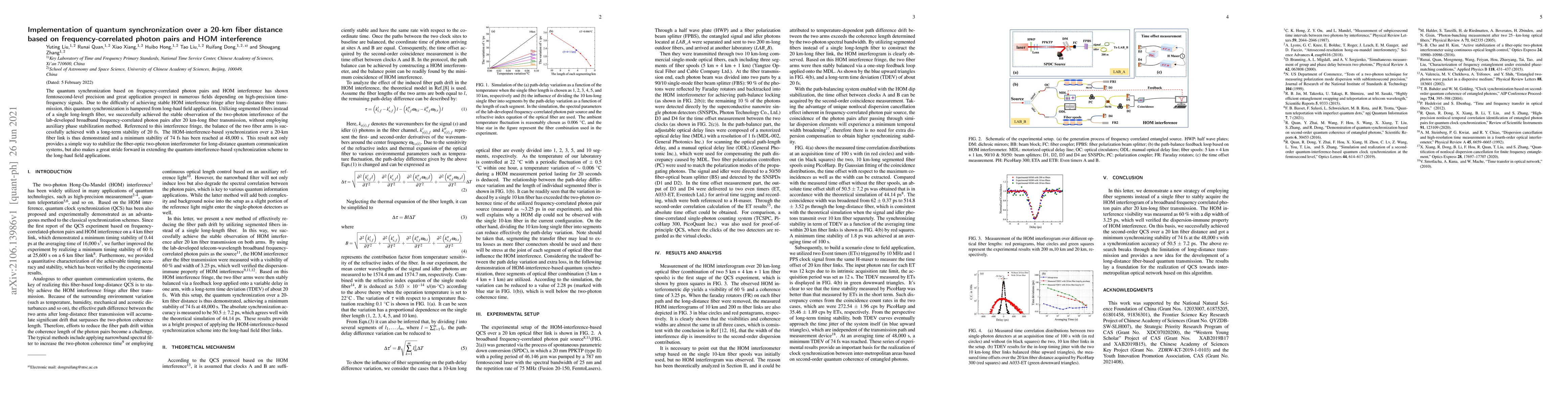 Thumbnail for Implementation of quantum synchronization over a 20-km fiber distance
  based on frequency-correlated photon pairs and HOM interference