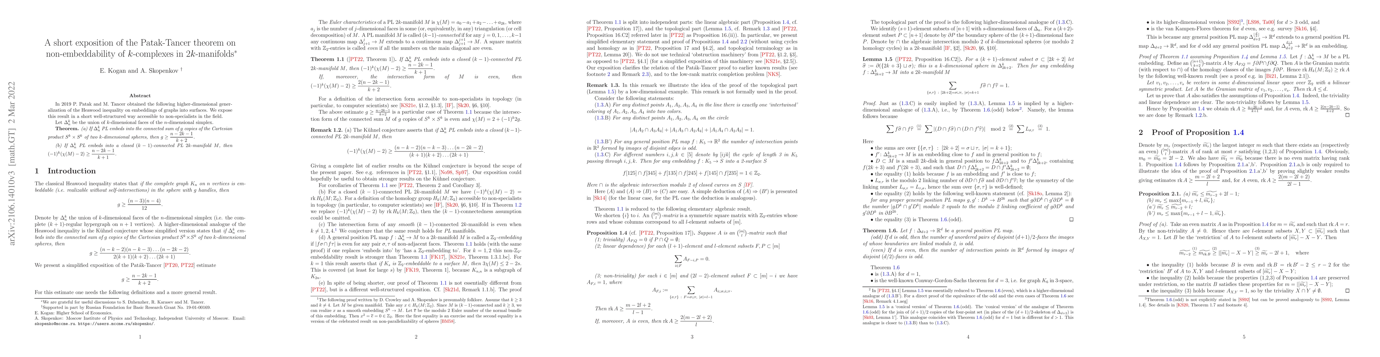 Thumbnail for A short exposition of the Patak-Tancer theorem on non-embeddability of
  $k$-complexes in $2k$-manifolds