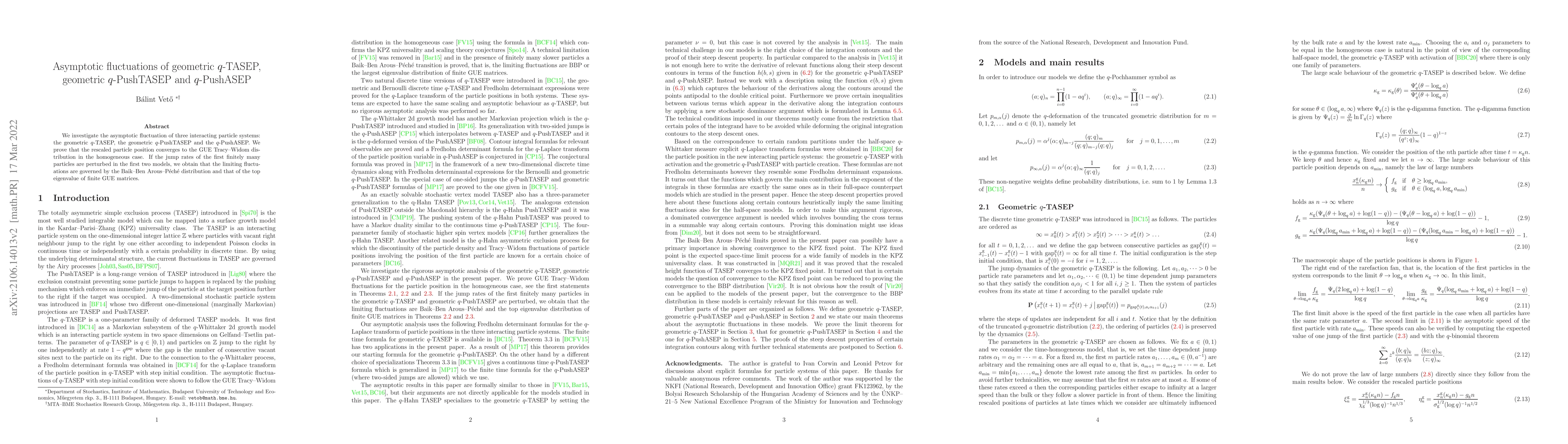 Thumbnail for Asymptotic fluctuations of geometric q-TASEP, geometric q-PushTASEP and
  q-PushASEP
