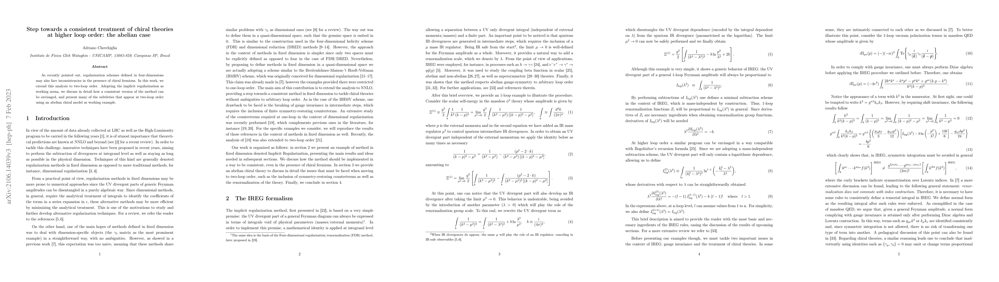 Thumbnail for A step towards a consistent treatment of chiral theories at higher loop
  order: the abelian case