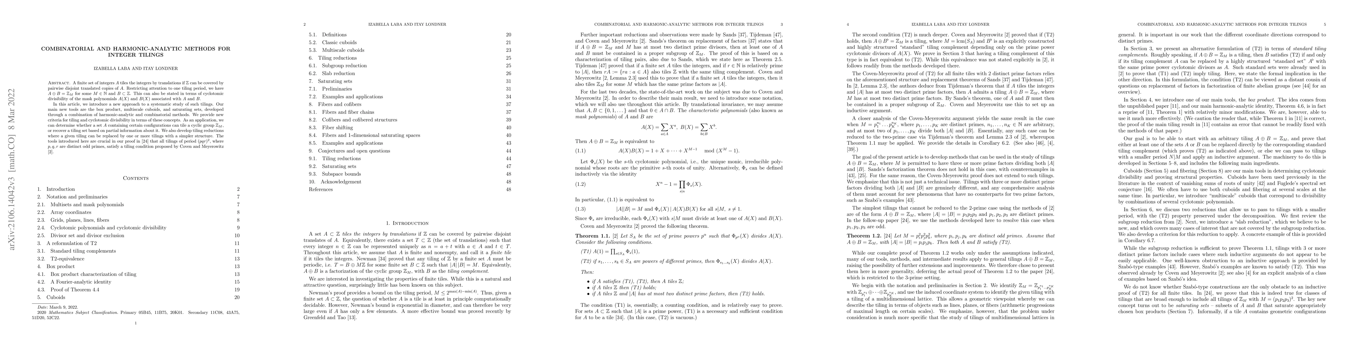 Thumbnail for Combinatorial and harmonic-analytic methods for integer tilings