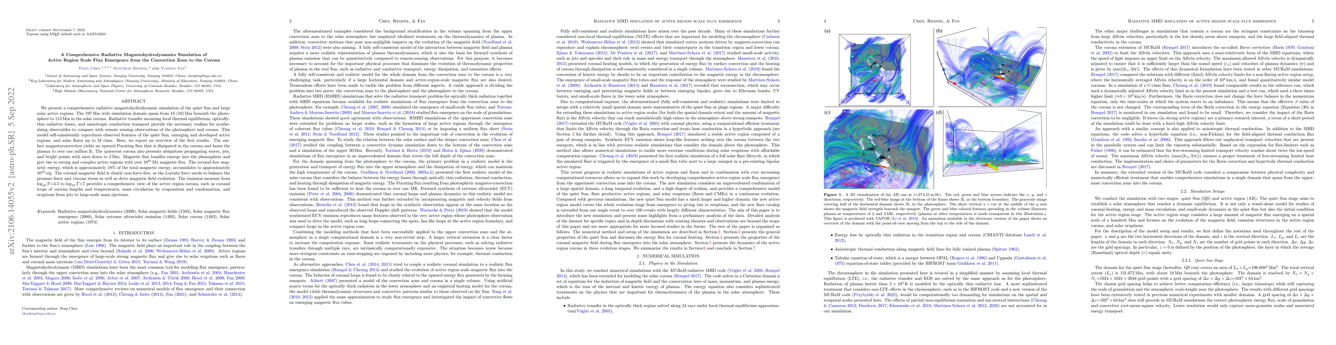 Thumbnail for A Comprehensive Radiative Magnetohydrodynamics Simulation of Active
  Region Scale Flux Emergence from the Convection Zone to the Corona