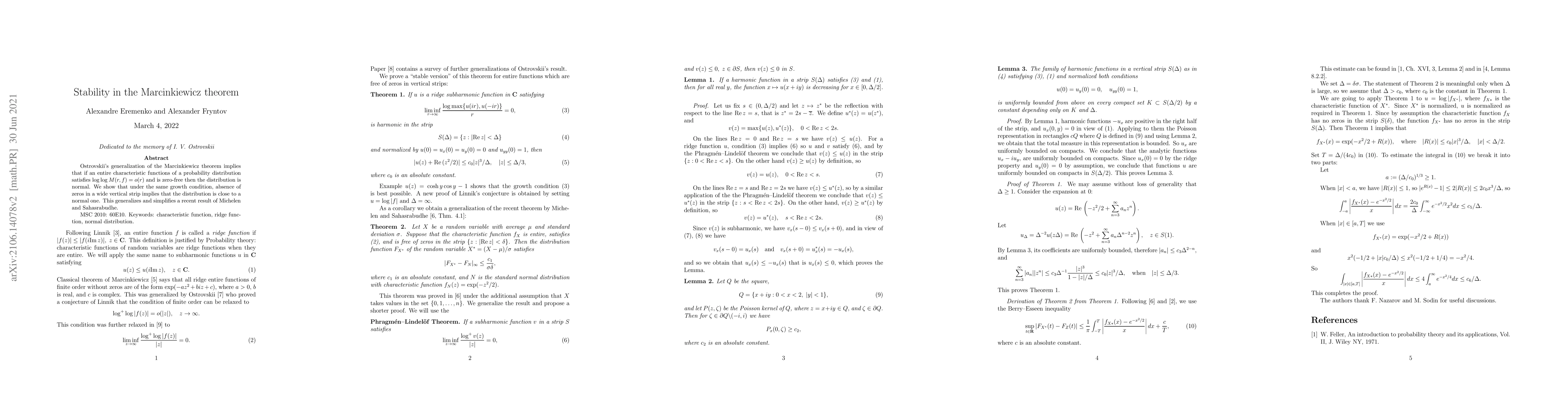 Thumbnail for Stability in the Marcinkiewicz theorem