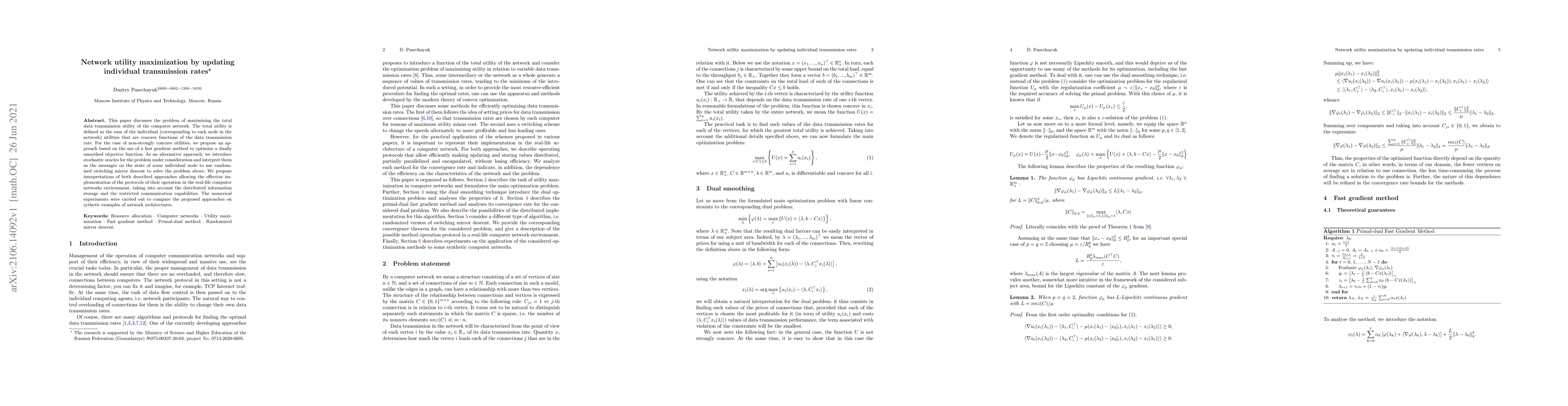 Thumbnail for Network utility maximization by updating individual transmission rates