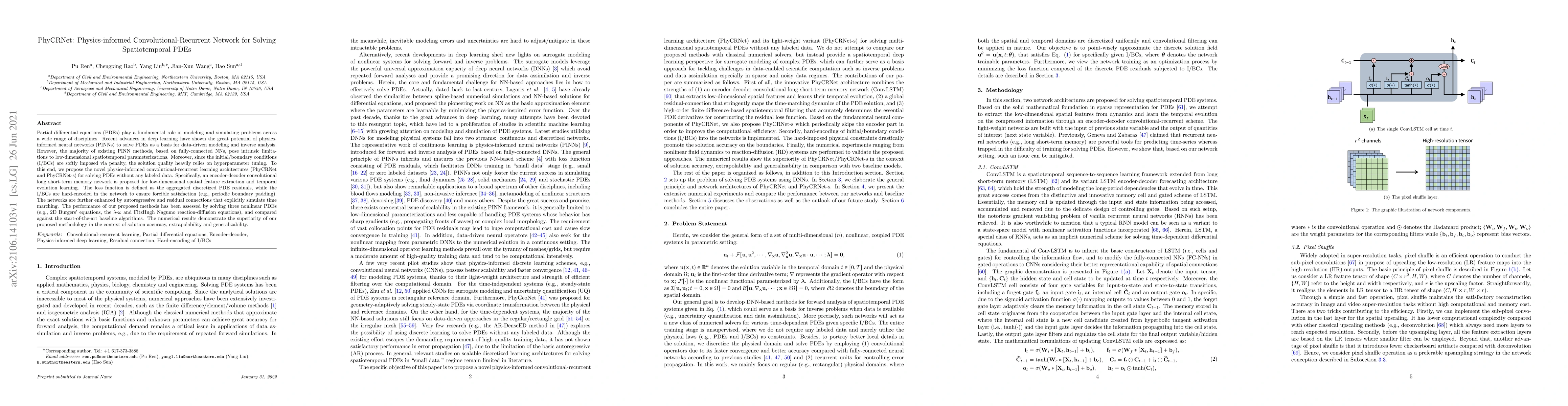 Thumbnail for PhyCRNet: Physics-informed Convolutional-Recurrent Network for Solving
  Spatiotemporal PDEs