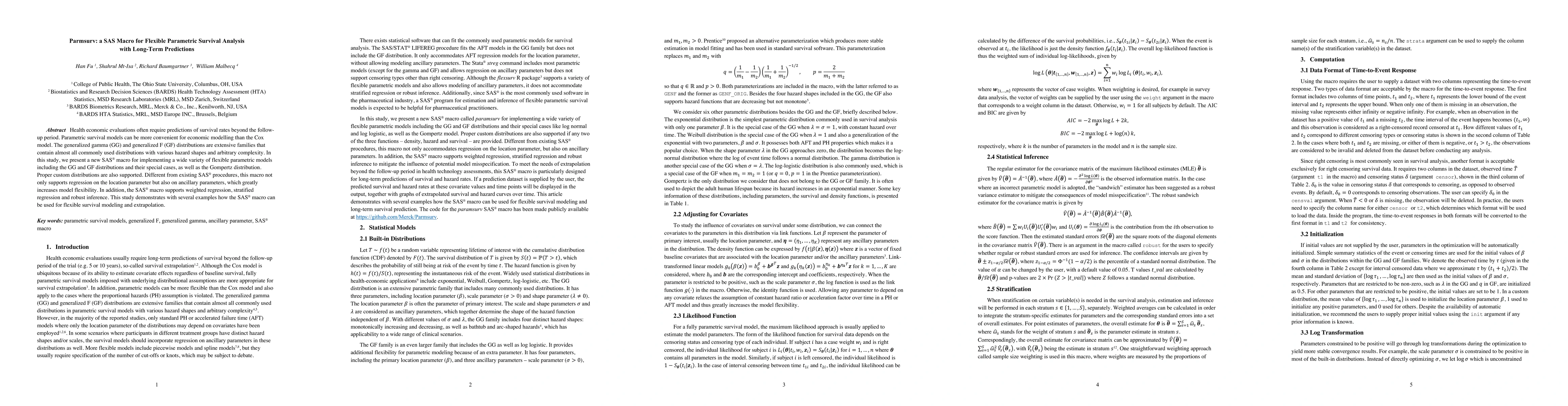 Thumbnail for Parmsurv: a SAS Macro for Flexible Parametric Survival Analysis with
  Long-Term Predictions