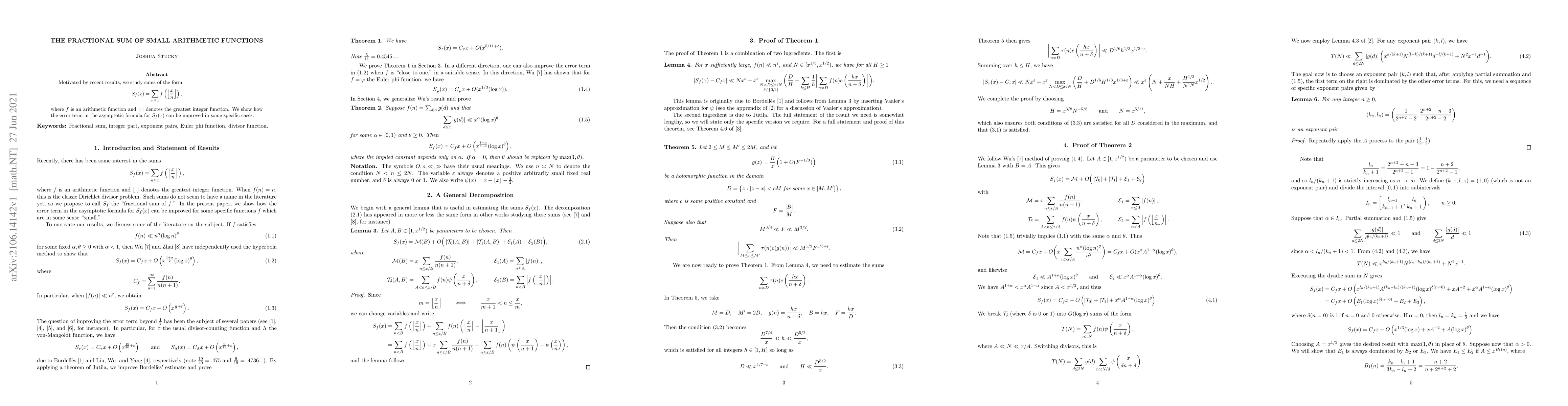Thumbnail for The fractional sum of small arithmetic functions
