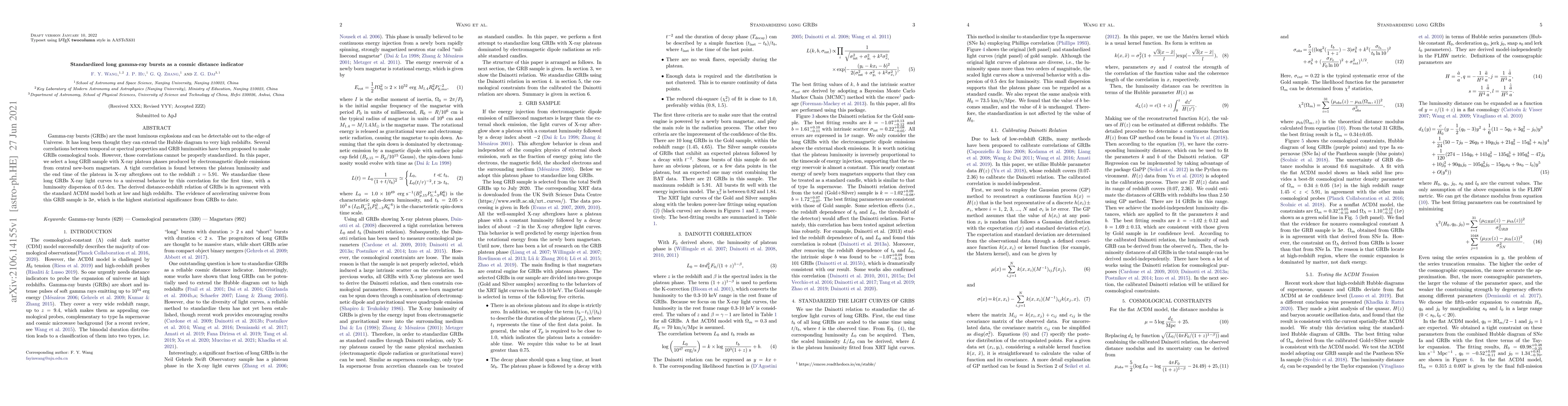 Thumbnail for Standardized long gamma-ray bursts as a cosmic distance indicator