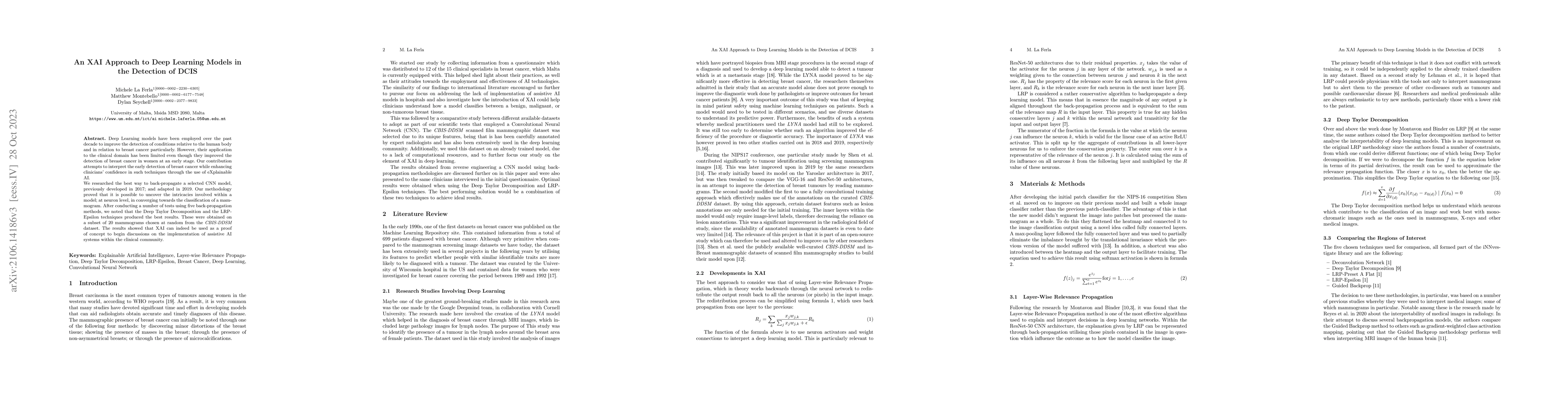 Thumbnail for An XAI Approach to Deep Learning Models in the Detection of DCIS