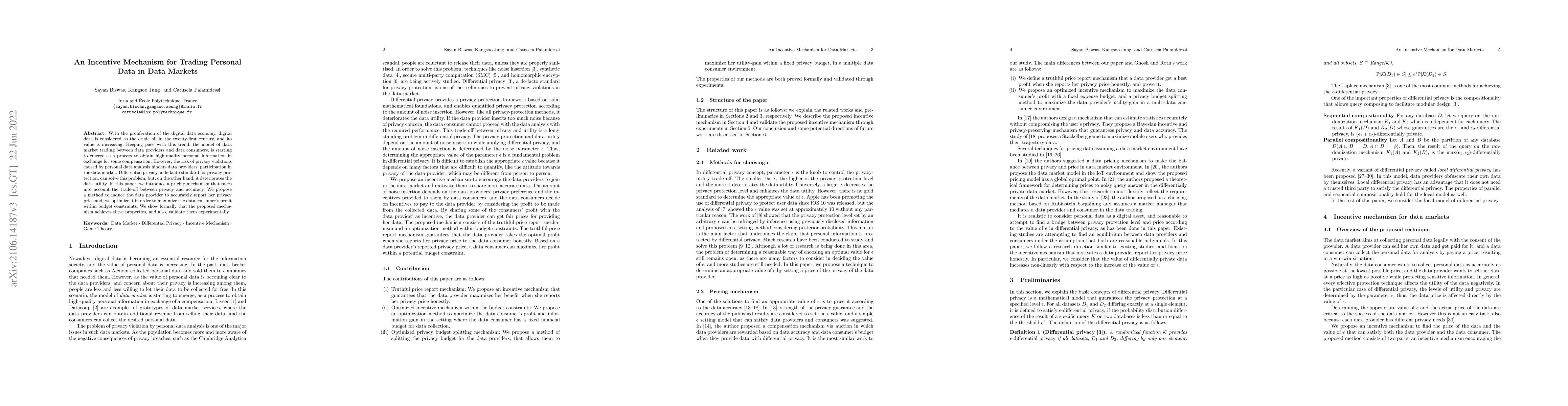 Thumbnail for An Incentive Mechanism for Trading Personal Data in Data Markets