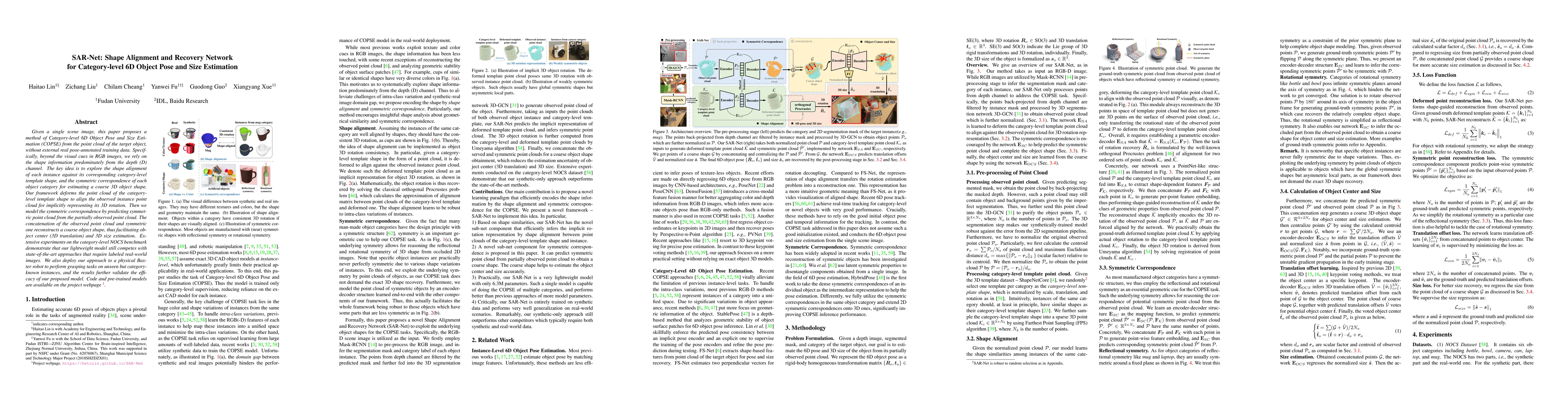 Thumbnail for SAR-Net: Shape Alignment and Recovery Network for Category-level 6D
  Object Pose and Size Estimation