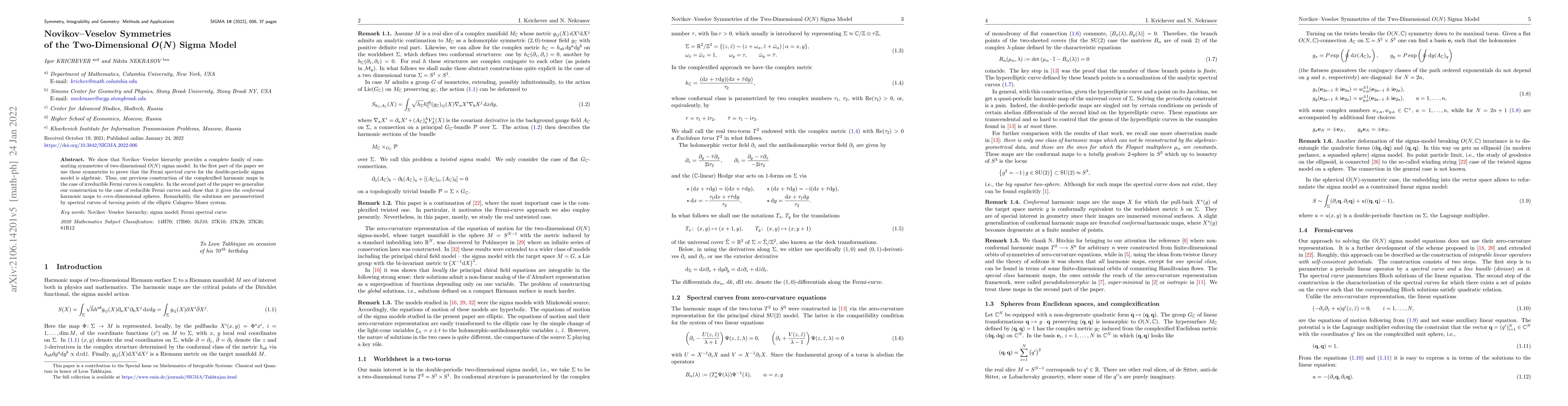 Thumbnail for Novikov-Veselov Symmetries of the Two-Dimensional $O(N)$ Sigma Model