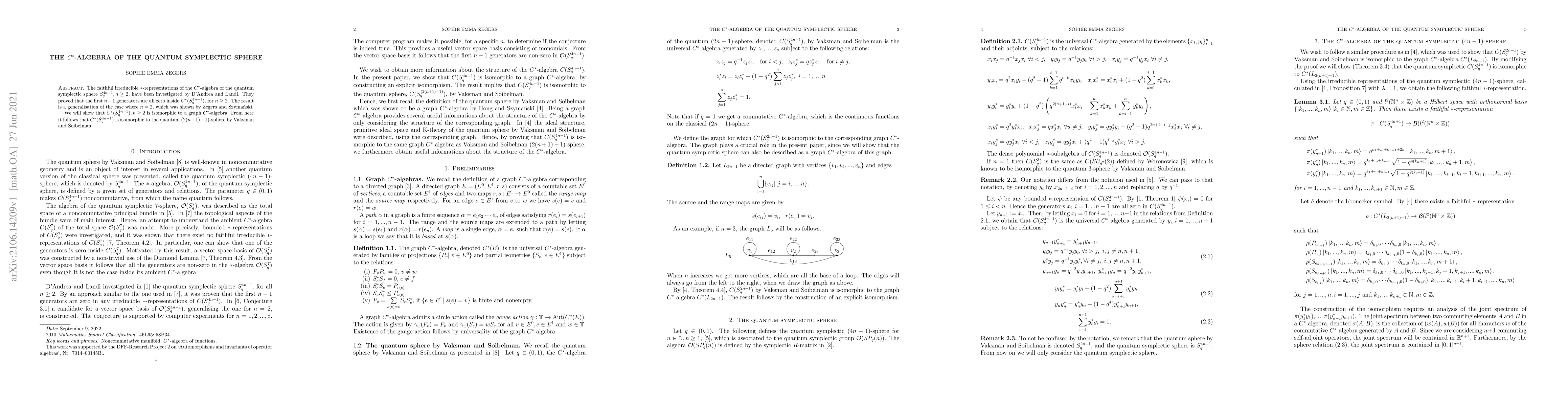 Thumbnail for The $C^*$-algebra of the quantum symplectic sphere