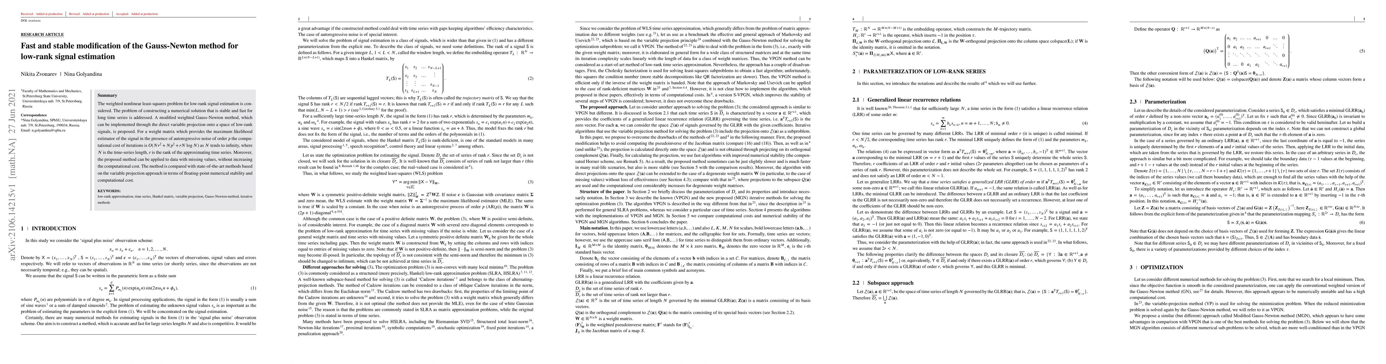 Thumbnail for Fast and stable modification of the Gauss-Newton method for low-rank
  signal estimation