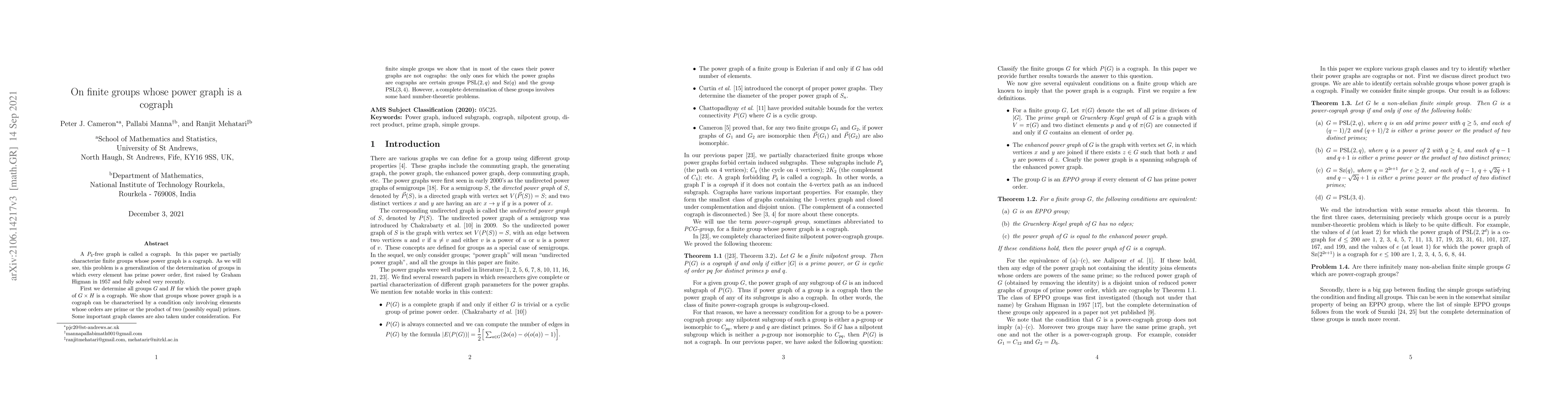 Thumbnail for On finite groups whose power graph is a cograph